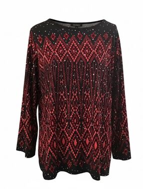 Bob Mackie Sequined Wearable Art 3/4 Sleeve Blouse in Black and Pink  M